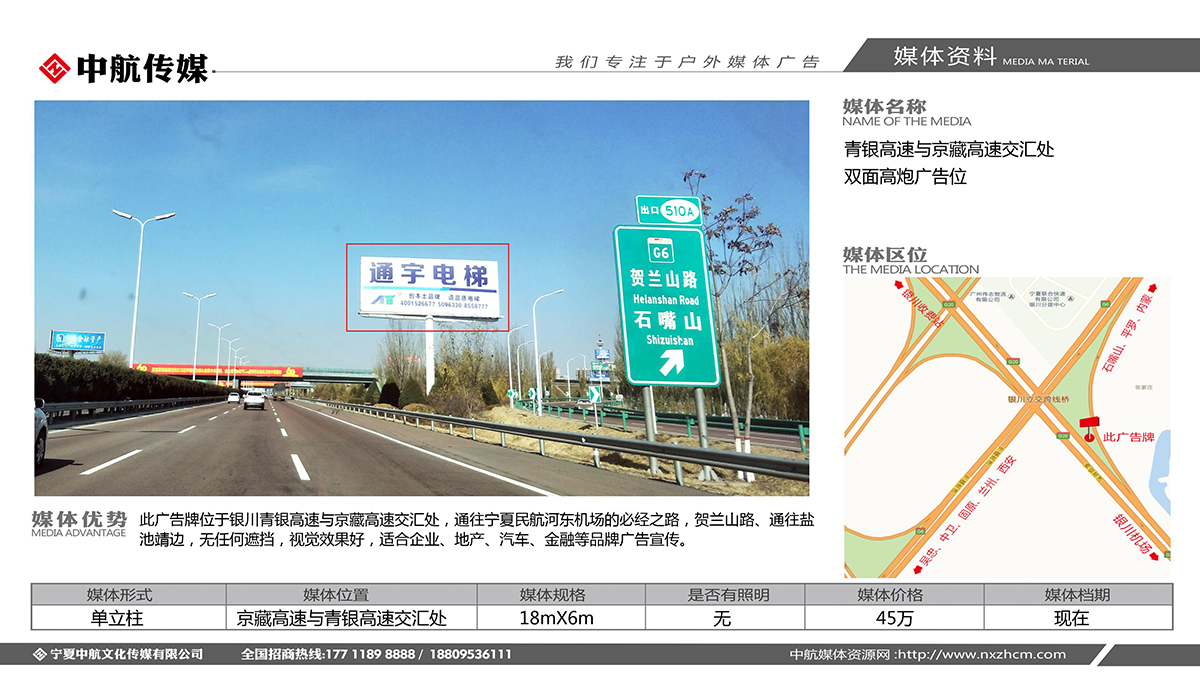 青銀高速與京藏高速交彙處雙面高炮廣告位