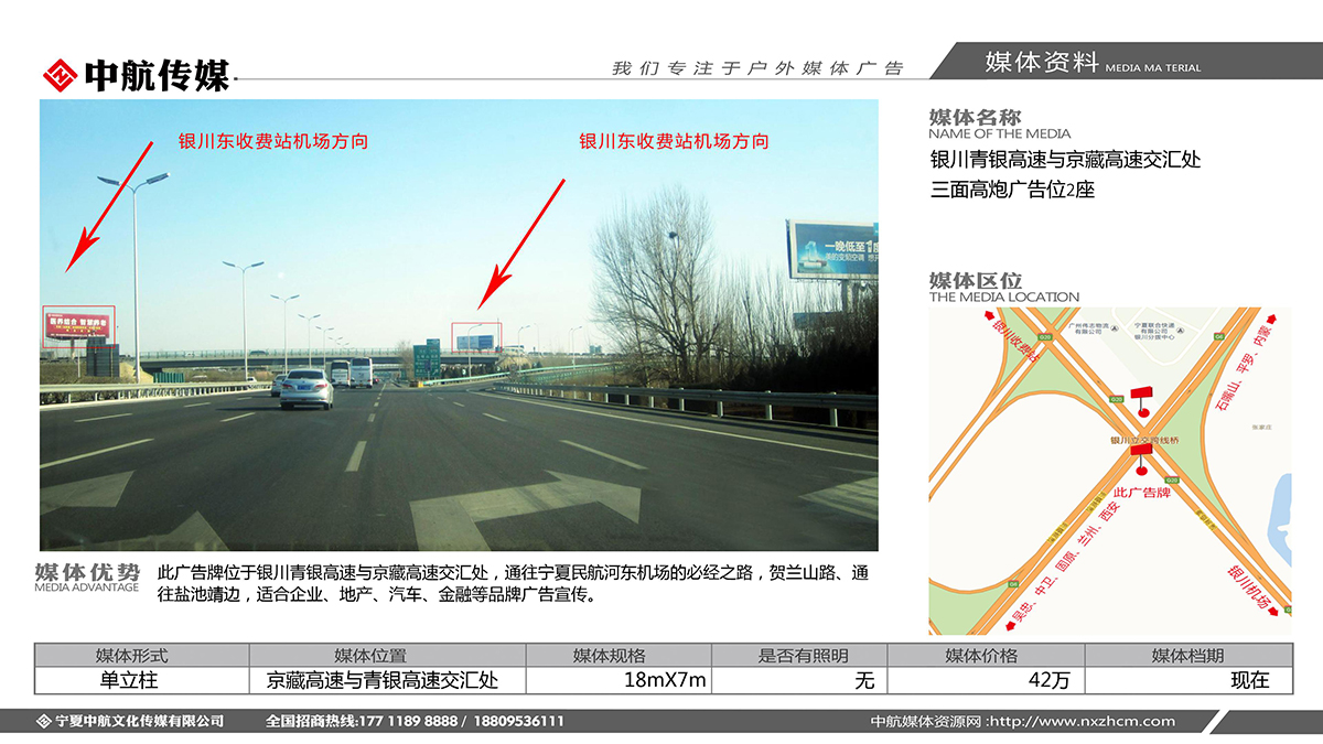 銀川青銀高速與京藏高速交彙處三面高炮廣告位2座